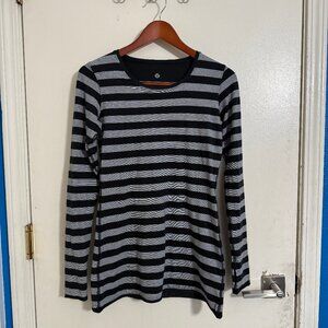 Lululemon Cabin Long Sleeve Tee II (Black/Grey stripe) - Size 10 PTP 17"